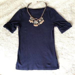 Ralph Lauren Boat Neck Navy Form-fitting Top